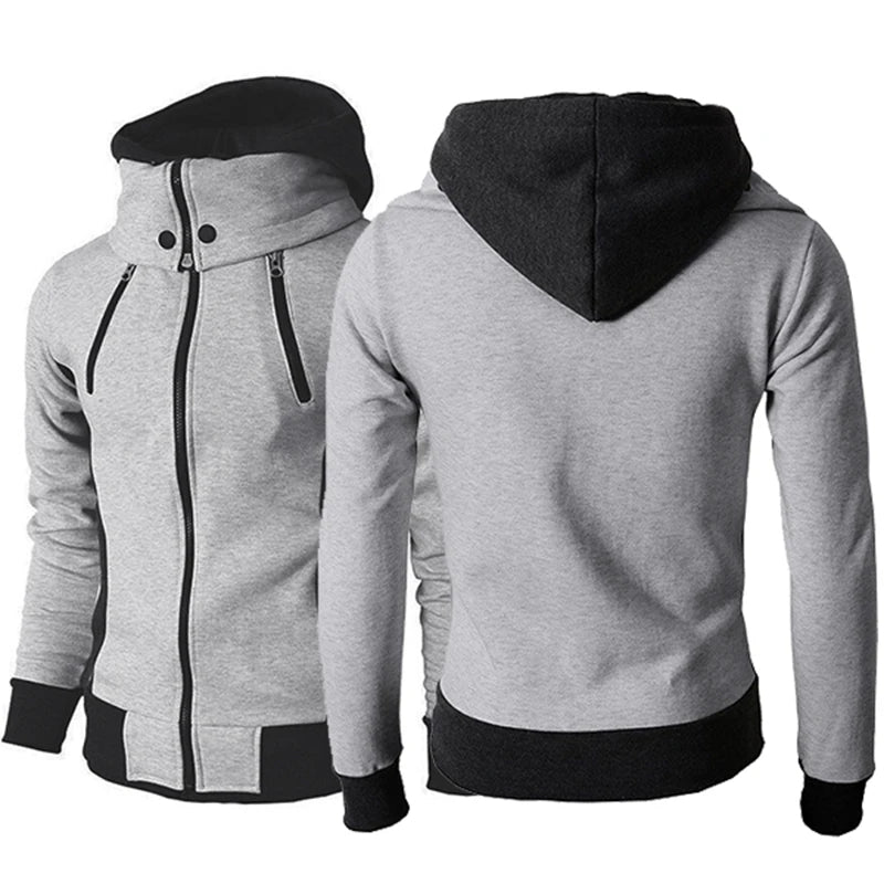 Mann in grauer Sweatjacke mit hohem Kragen
