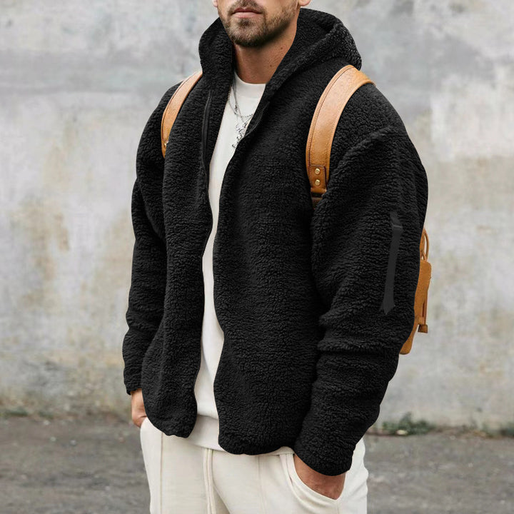 Herren Teddy-Fleecejacke mit Kapuze in Khaki