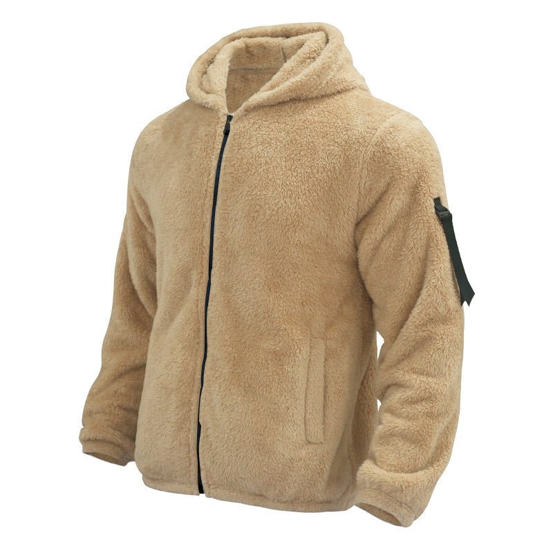 Herren Teddy-Fleecejacke mit Kapuze in Khaki