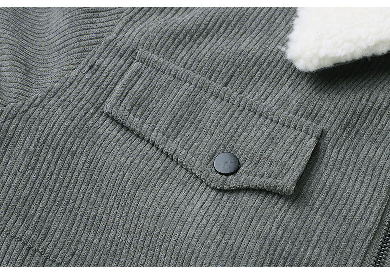 Herren Cordjacke mit Sherpa-Kragen in Grau
