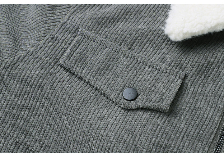 Herren Cordjacke mit Sherpa-Kragen in Grau