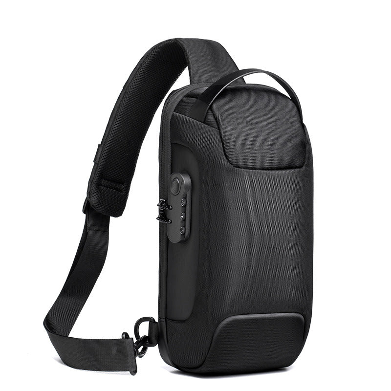 Schwarze Brusttasche mit Zahlenschloss und USB-Port