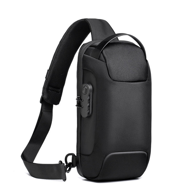 Schwarze Brusttasche mit Zahlenschloss und USB-Port