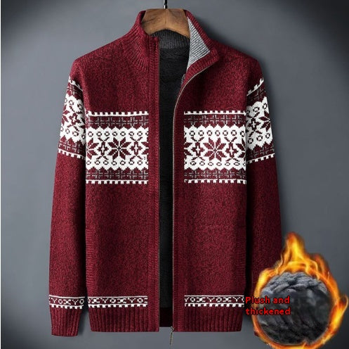Herren Strickjacke mit Norwegermuster und Stehkragen