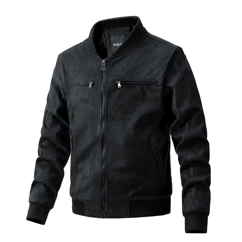 Herren Wildlederjacke mit Stehkragen in Khaki