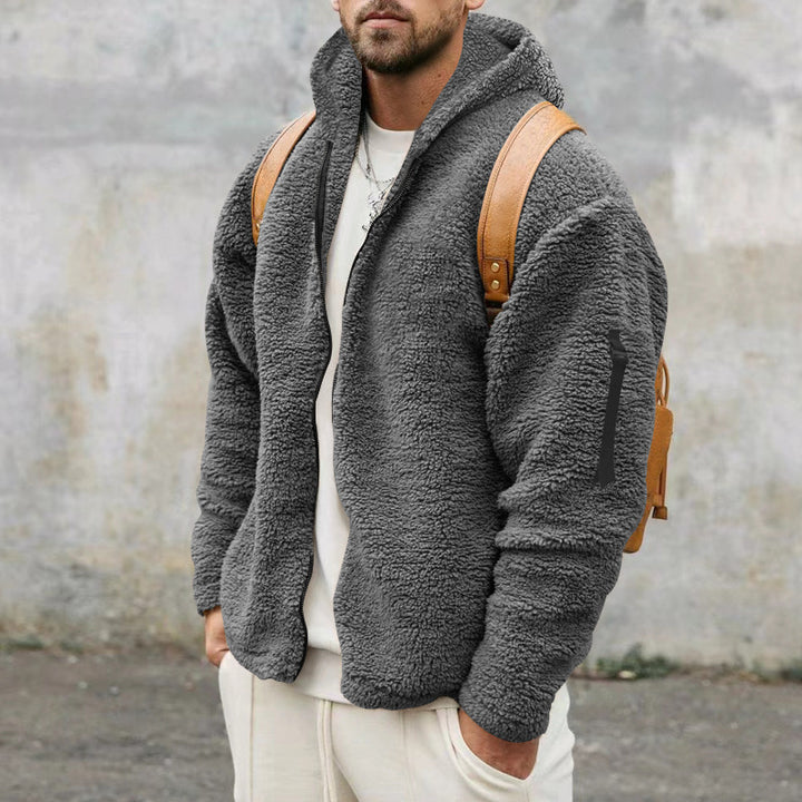 Herren Teddy-Fleecejacke mit Kapuze in Khaki