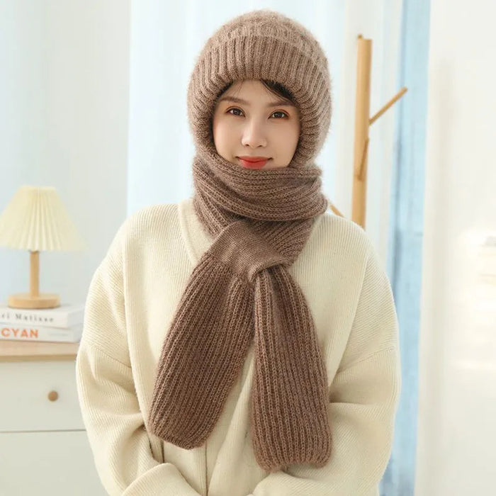 Lena | Strickmütze mit integriertem Schal und Fleecefutter