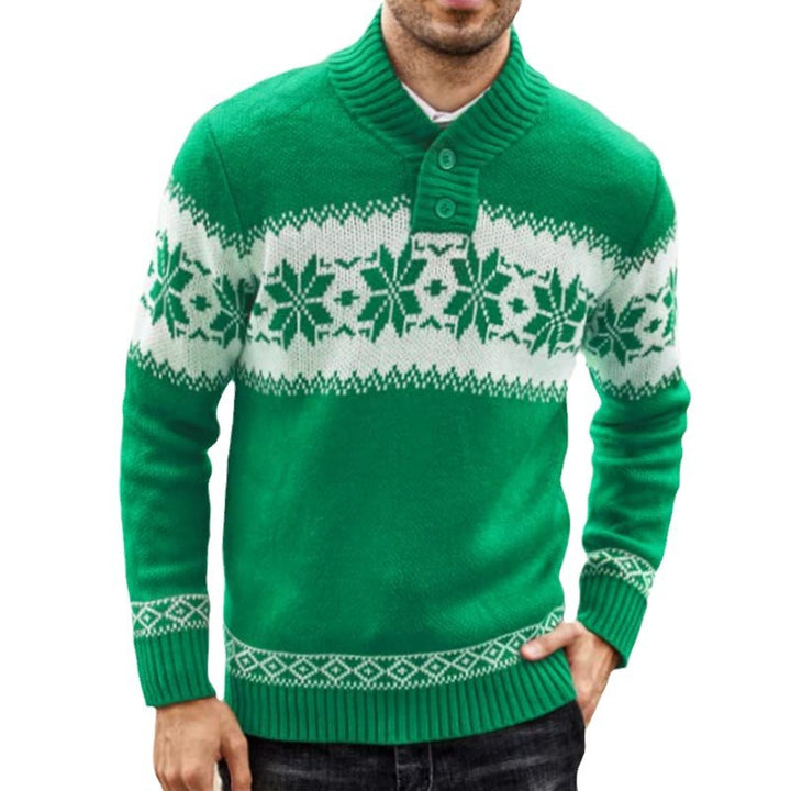 Herren Weihnachtspullover mit Schneeflocken und Schalkragen