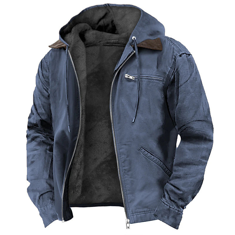 Herren-Fleecejacke mit Kapuze und Reissverschluss