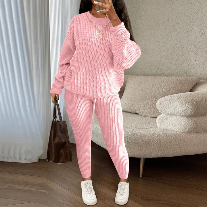 Rippstrick-Set aus Pullover und Hose mit Kordelzug