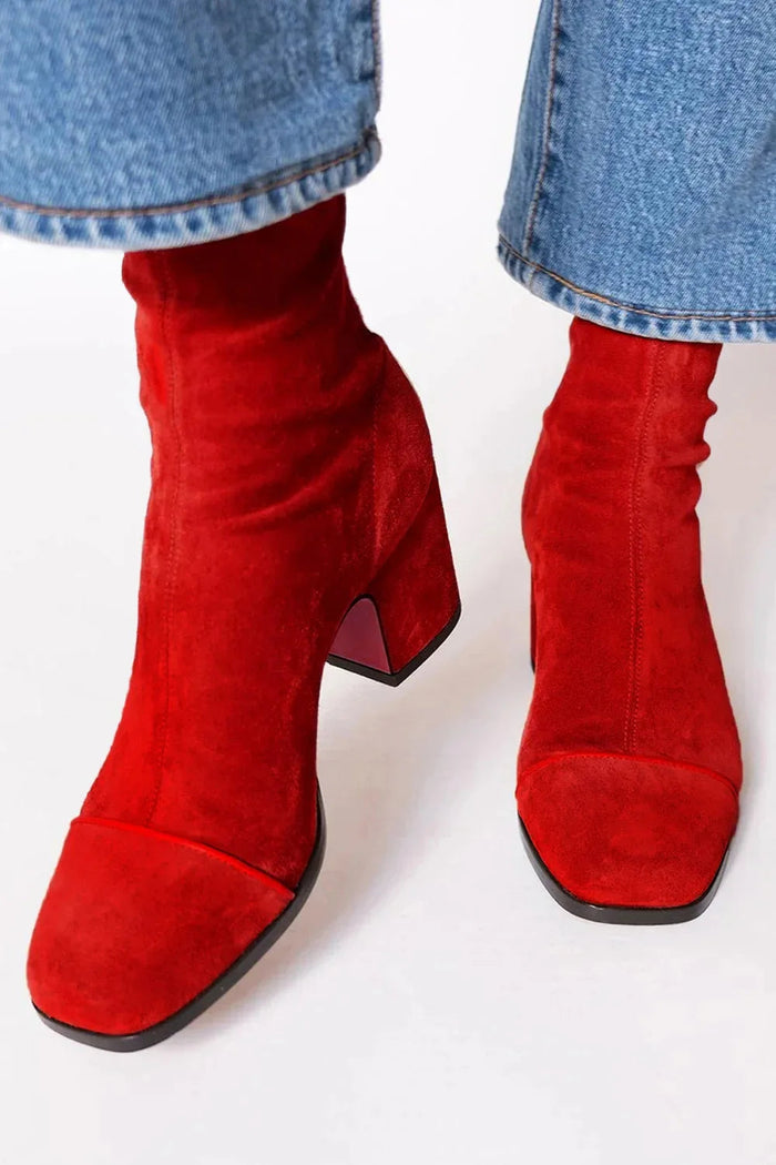 Damen Stiefelette Blockabsatz Quadratische Zehenbox