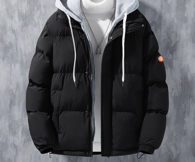 Herren Steppjacke mit Jersey-Kapuze in Schwarz