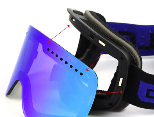 Rahmenlose Skibrille mit blauer verspiegelter Scheibe