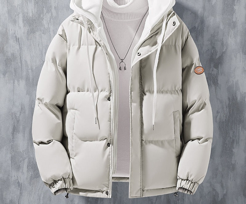 Herren Steppjacke mit Jersey-Kapuze in Schwarz