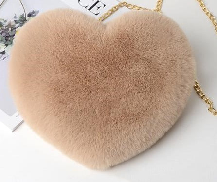 Herzförmige Plüschtasche mit goldener Kette