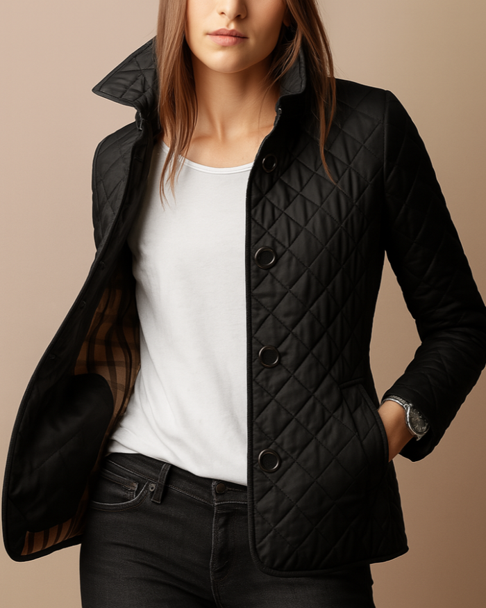 Damen Steppjacke mit Stehkragen und Knopfverschluss