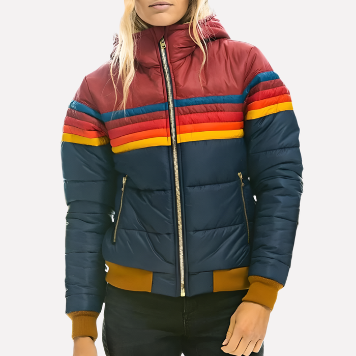Damen Steppjacke mit Kapuze und Farbblockdesign