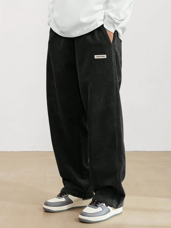 Herren Cord Hose mit Weitem Bein und Elastischem Bund