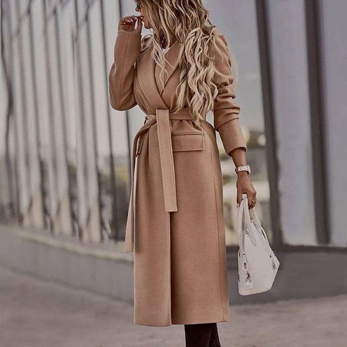 Damen Trenchcoat mit Taillengürtel und Langem Schnitt