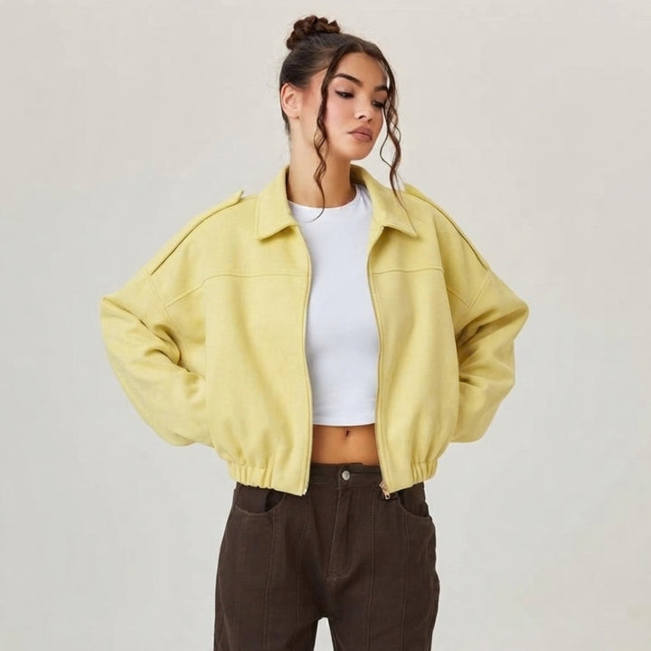 Emilia | Damen Oversized Kurzgeschnittene Kunstwildleder Bomberjacke