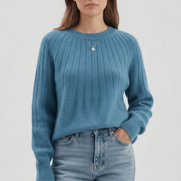 Damen Pullover mit Rundausschnitt und Rippenmuster