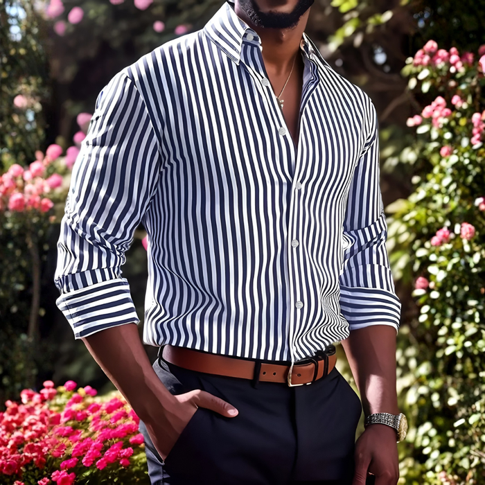 Herren Streifenhemd Button-Down Langarm für Büro