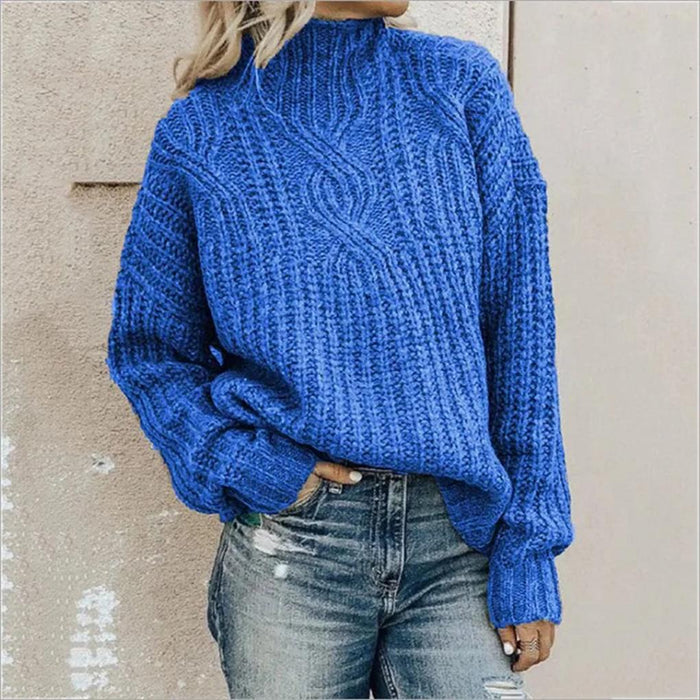 Damen Strickpullover mit Zopfmuster und Rollkragen