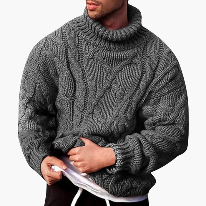Herren Rollkragenpullover mit Zopfmuster und Rippbündchen