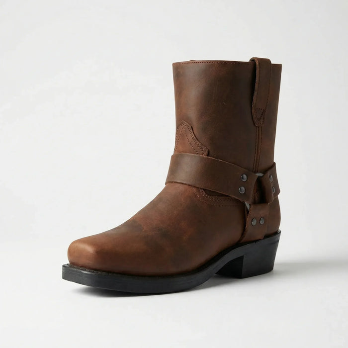 Herren Westernstiefel mit Zierschnalle und Blockabsatz