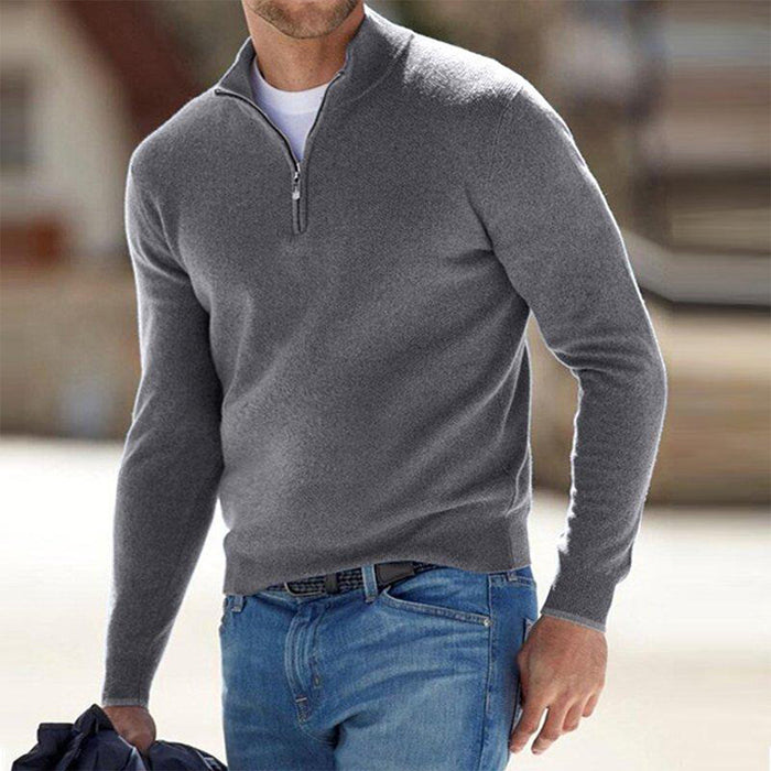 Herren Pullover mit Reißverschluss Stehkragen Langarm