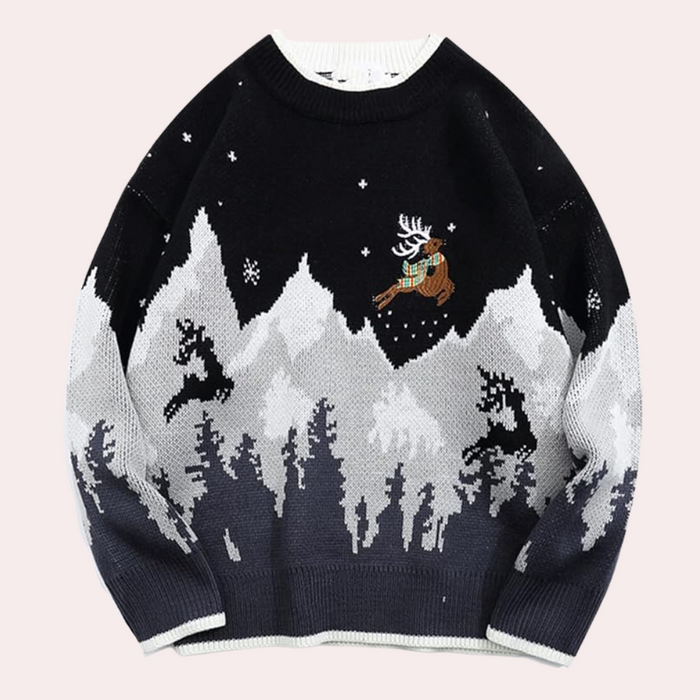Herren-Pullover mit Rentier-Stickerei und Rundhalsausschnitt