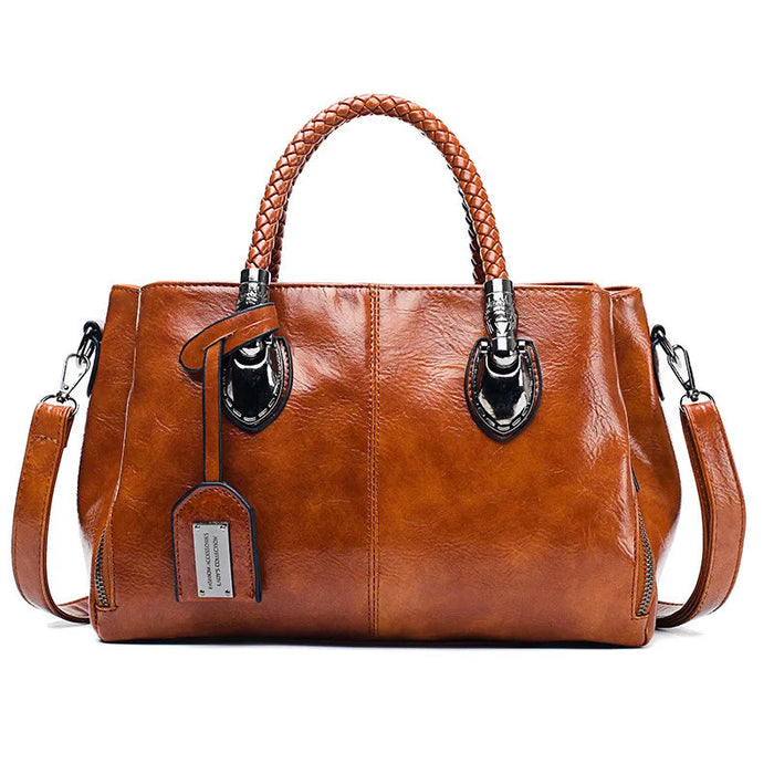 Damen Henkeltasche mit Geflochtenen Griffen und Abnehmbarem Trageriemen