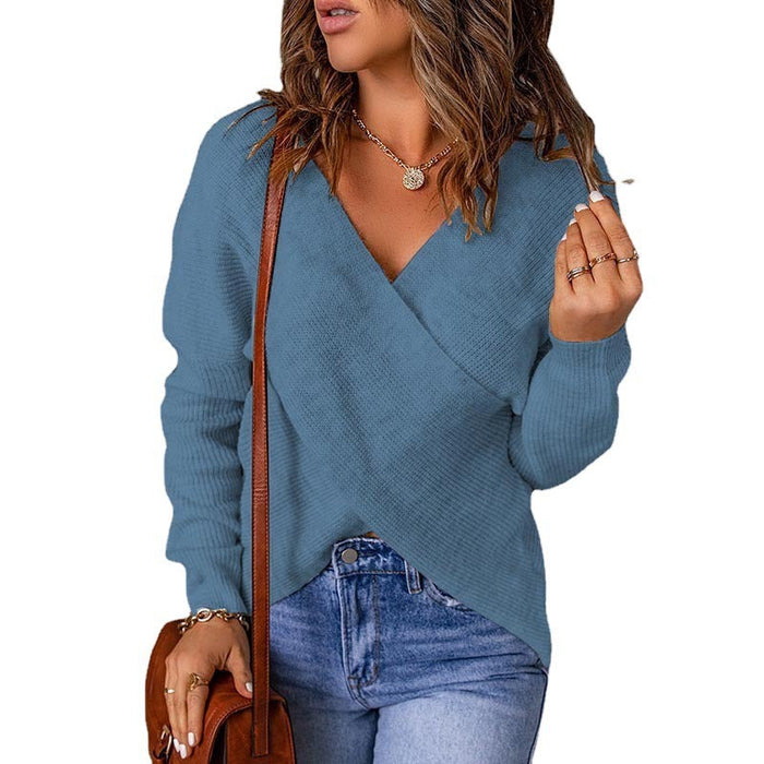 Damen Wickel-Pullover mit V-Ausschnitt und Strukturstrick