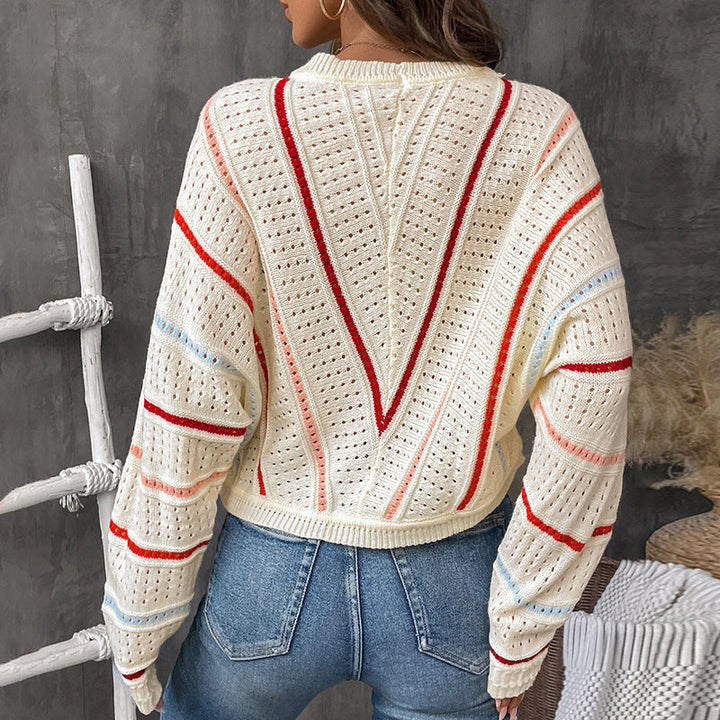 Damen Pullover mit Lochmuster und Streifendetails