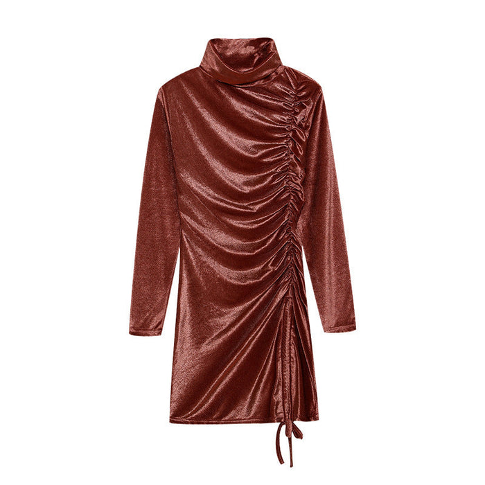 Damen Minikleid mit hohem Kragen und Raffung an der Seite
