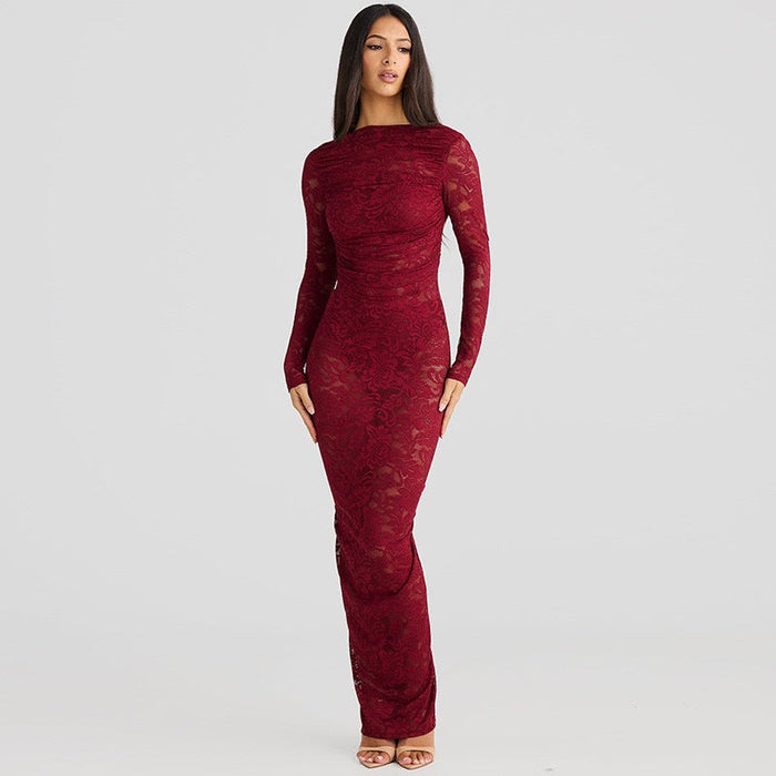 Damen Spitzenkleid mit Rückenausschnitt und langen Ärmeln