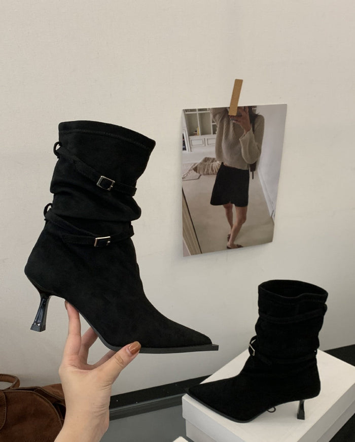 Damen Stiefeletten mit spitzem Zehenbereich und Kitten Heel