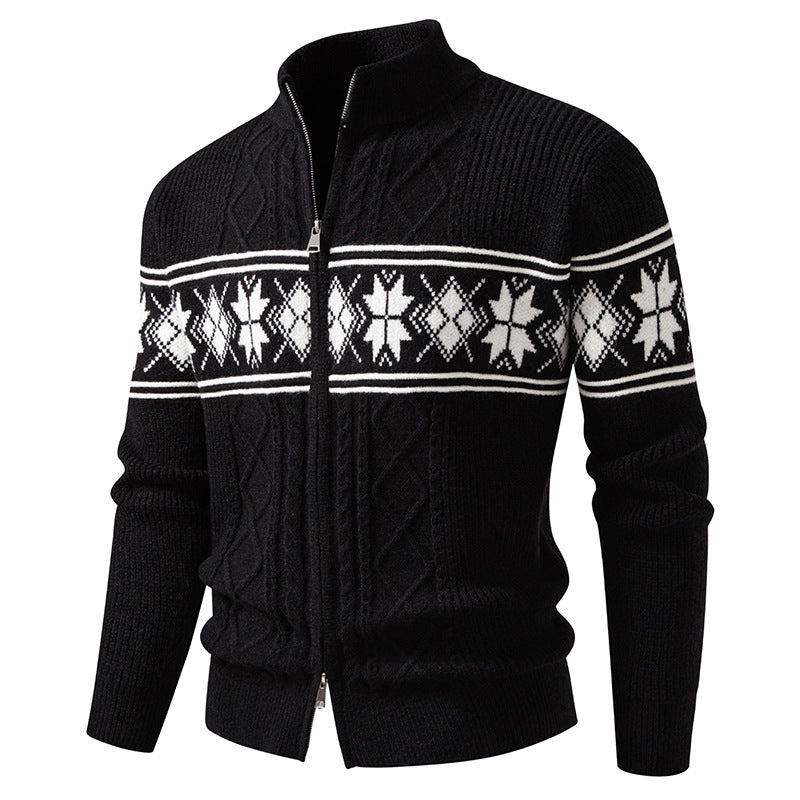 Herren Norweger-Strickjacke mit Stehkragen und Reißverschluss