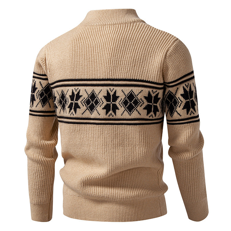 Herren Norweger-Strickjacke mit Stehkragen und Reißverschluss