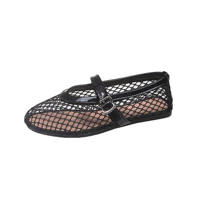 Damen Ballerinas mit Mesh-Oberfläche und Riemenverschluss