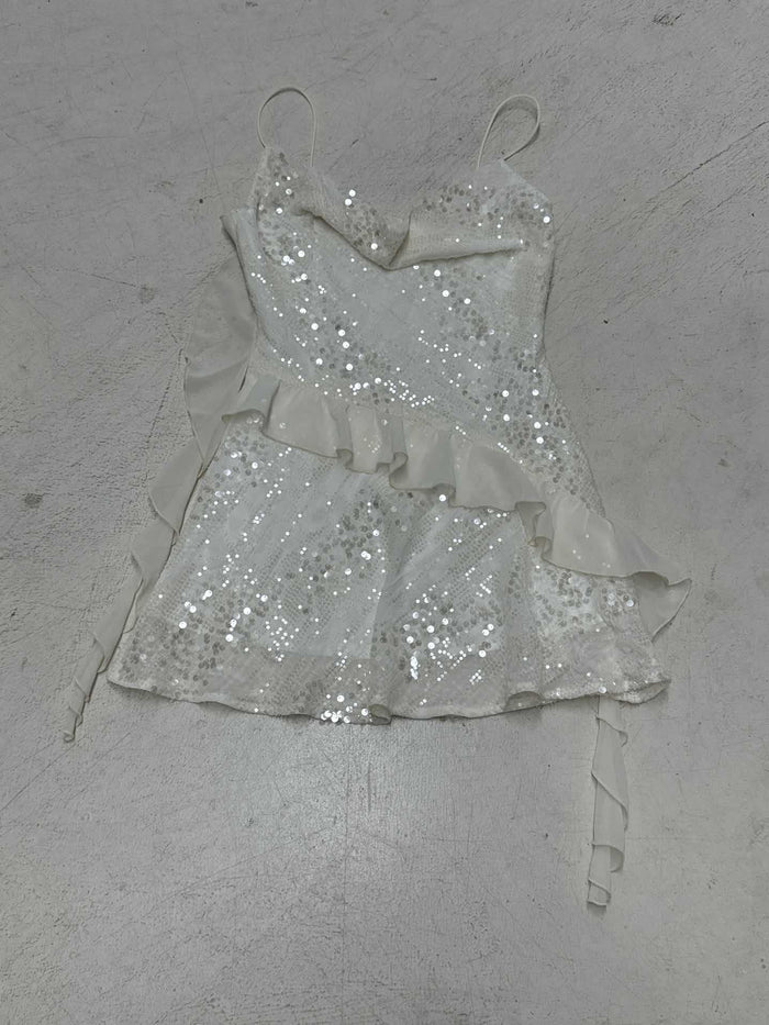 Damen Pailletten Mini Partykleid mit Rüschen