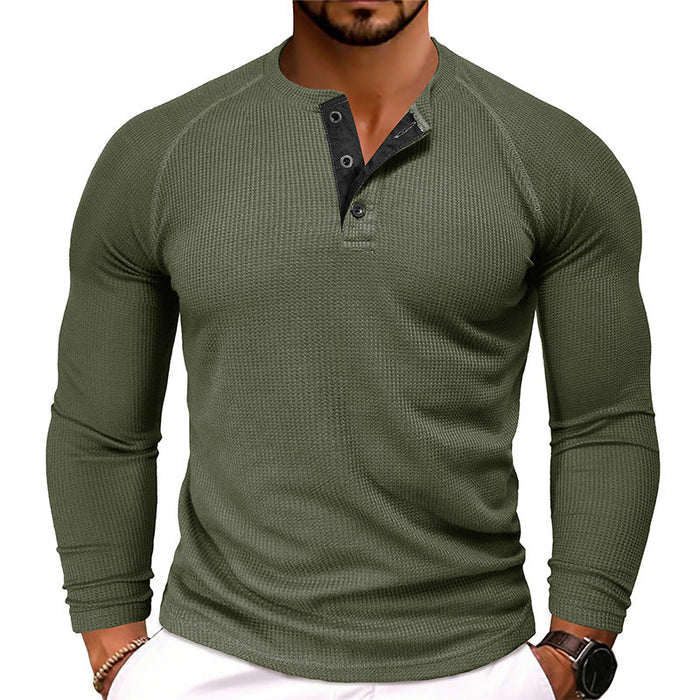 Herren Henley-Shirt Raglanärmel Waffle-Struktur Slim Fit