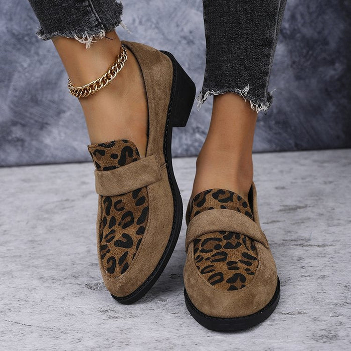 Damen Loafer mit Leopardenmuster und Blockabsatz