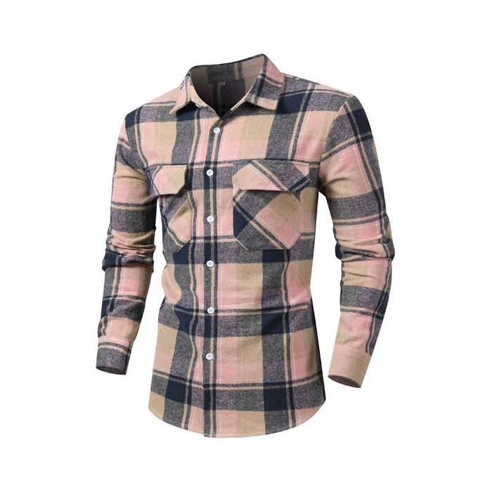 Herren Karohemd Flanell mit Brusttaschen Langarm
