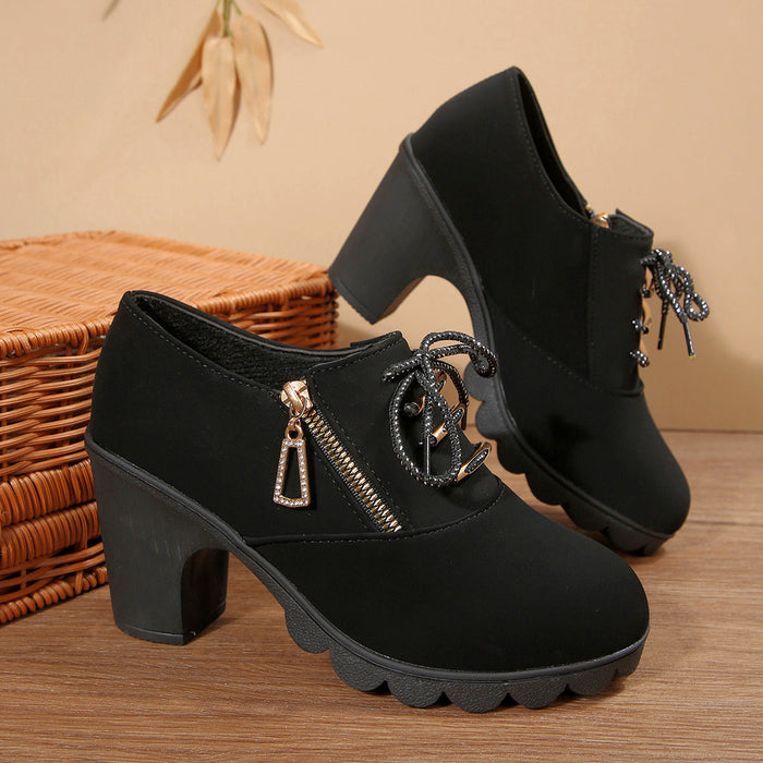 Damen Ankle Boots mit Blockabsatz und Schnürung