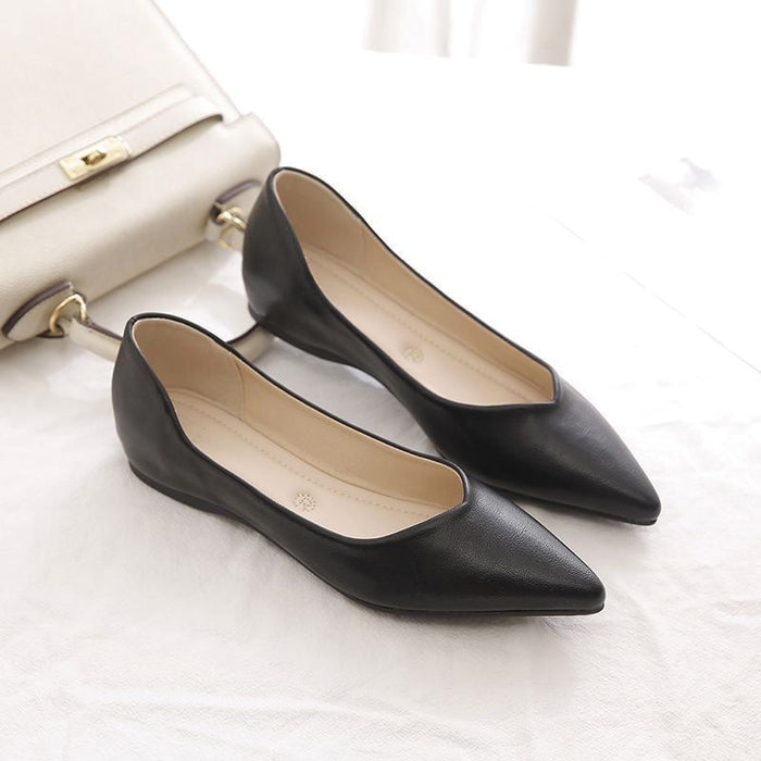 Damen Ballerinas Spitz Flacher Absatz V-Ausschnitt