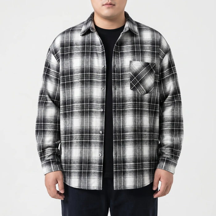 Herren Kariertes Oversize-Hemd mit Langer Ärmel und Brusttasche