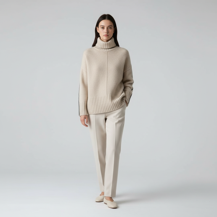 Damen Rollkragenpullover mit Rippbündchen und Lockerer Passform