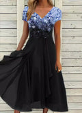 Yvonne | Damen Fließendes Blumen-Formkleid mit kurzen Ärmeln