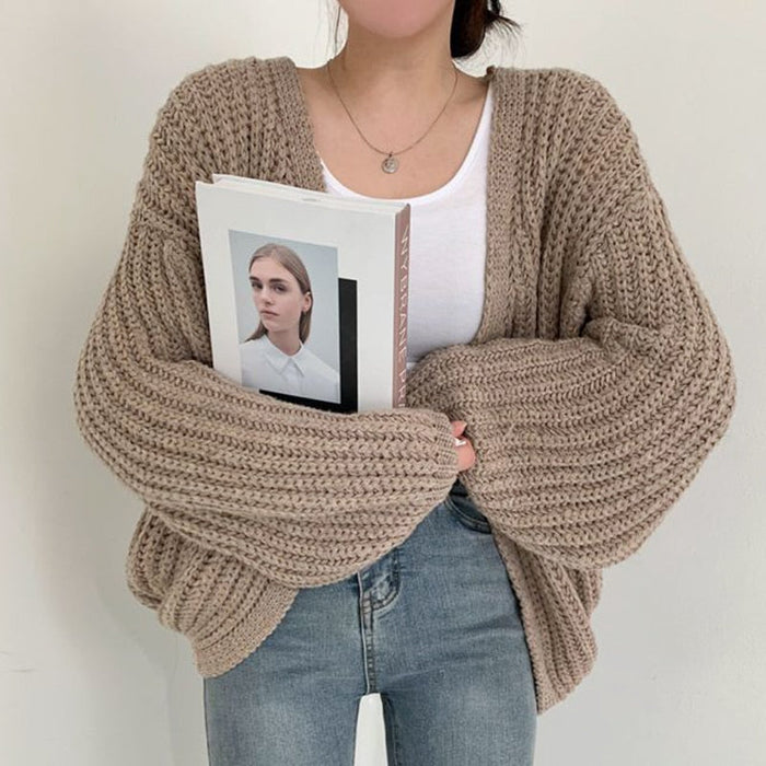 Carmen | Damen Freizeit-Strickjacke mit grobem Strick und offener Vorderseite